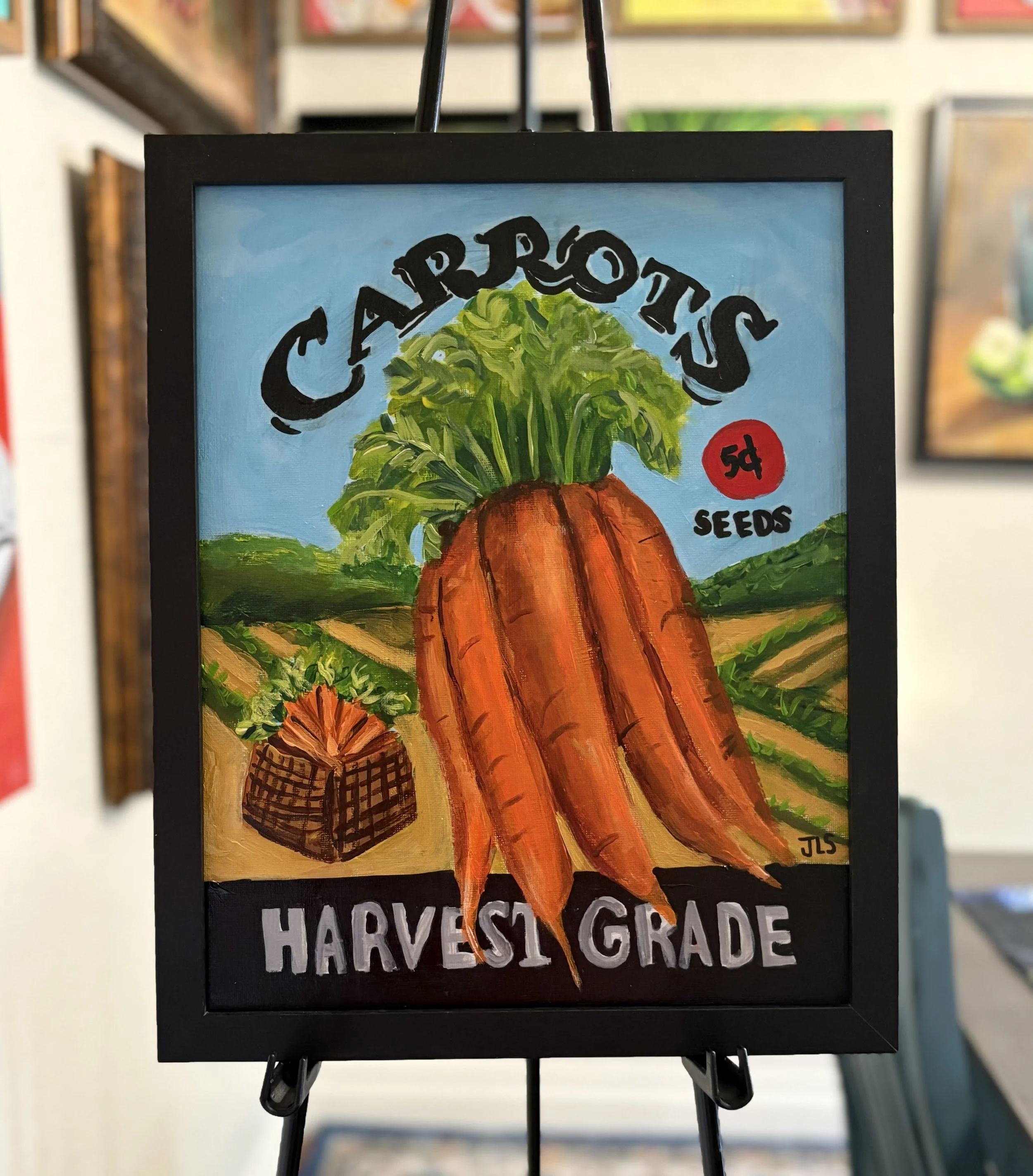 Vintage carrot seed packet Painting, framed 11 x 14” FREE SHIPPING