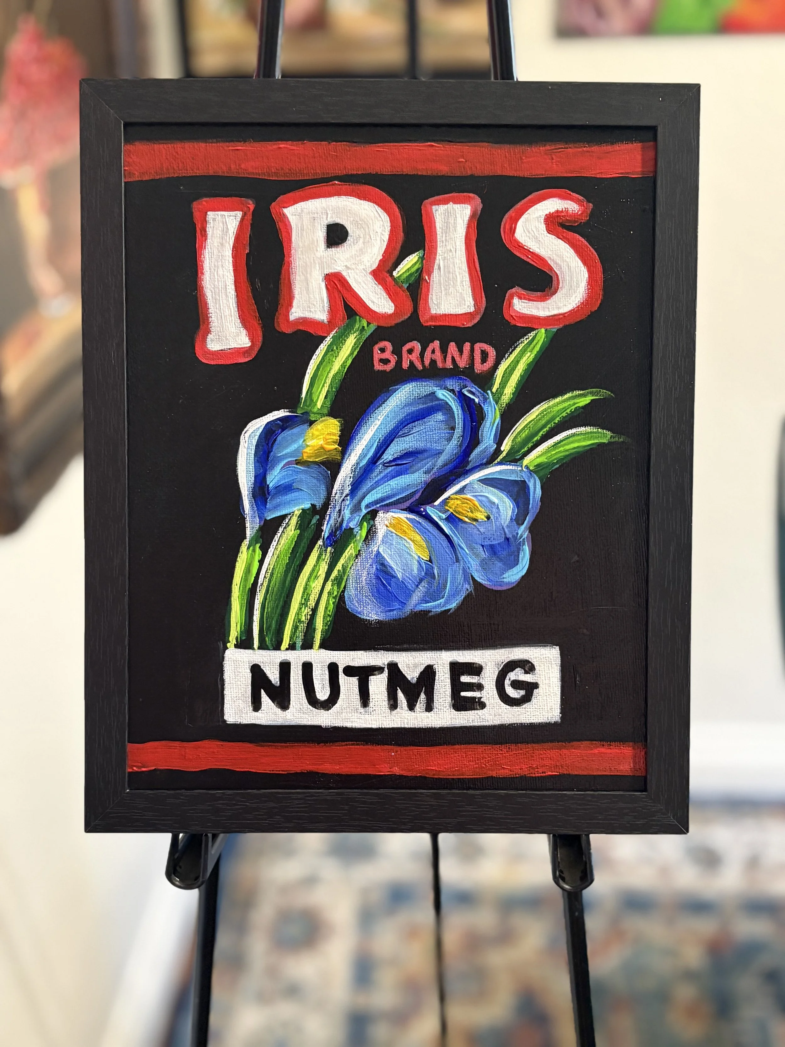 Vintage Nutmeg Spice Tin painting 8 x 10” Framed, FREE SHIPPING