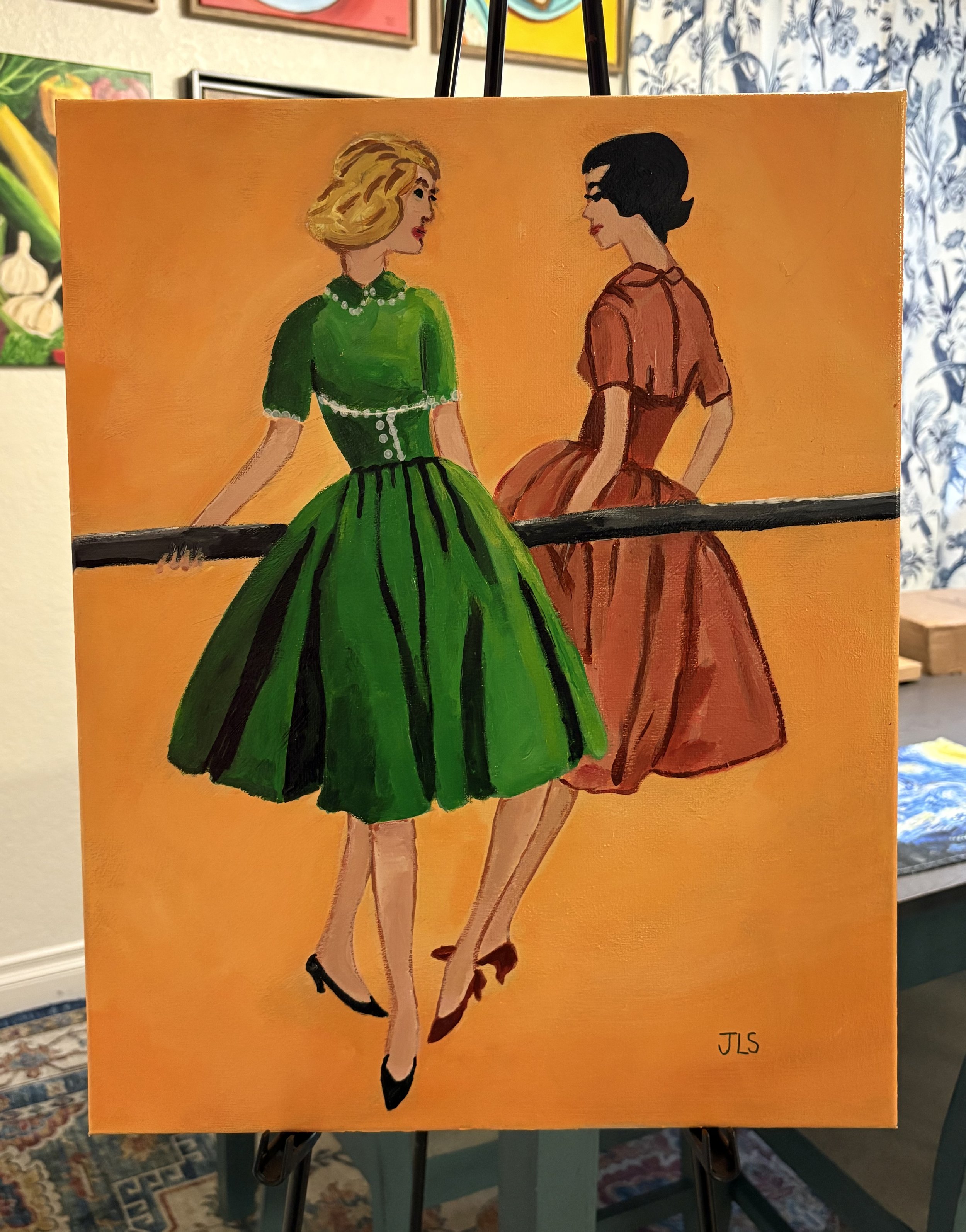 1950’s Retro Fashion, Fit and Flair Dresses Painting  16” x 20” FREE SHIPPING