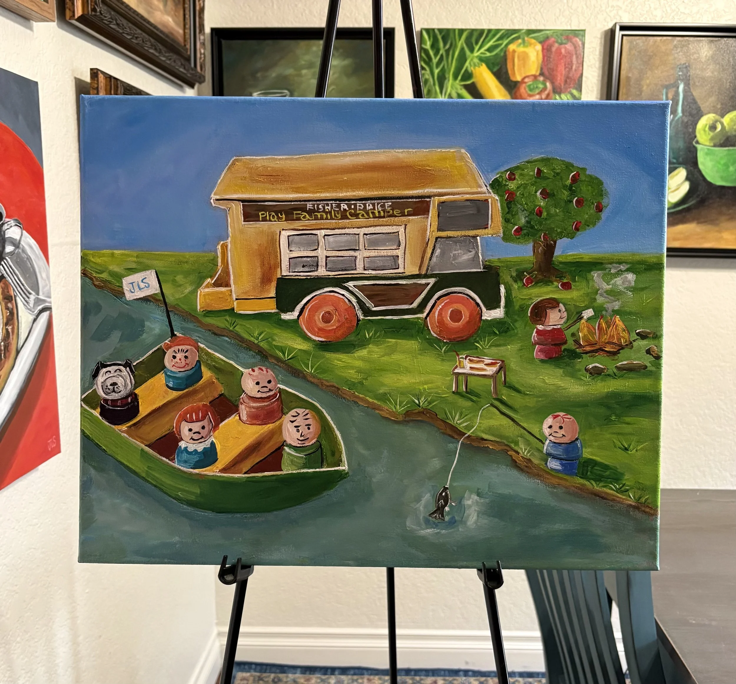 Fisher Price Little People “Happy Campers”  Painting 16 x 20”   FREE SHIPPING