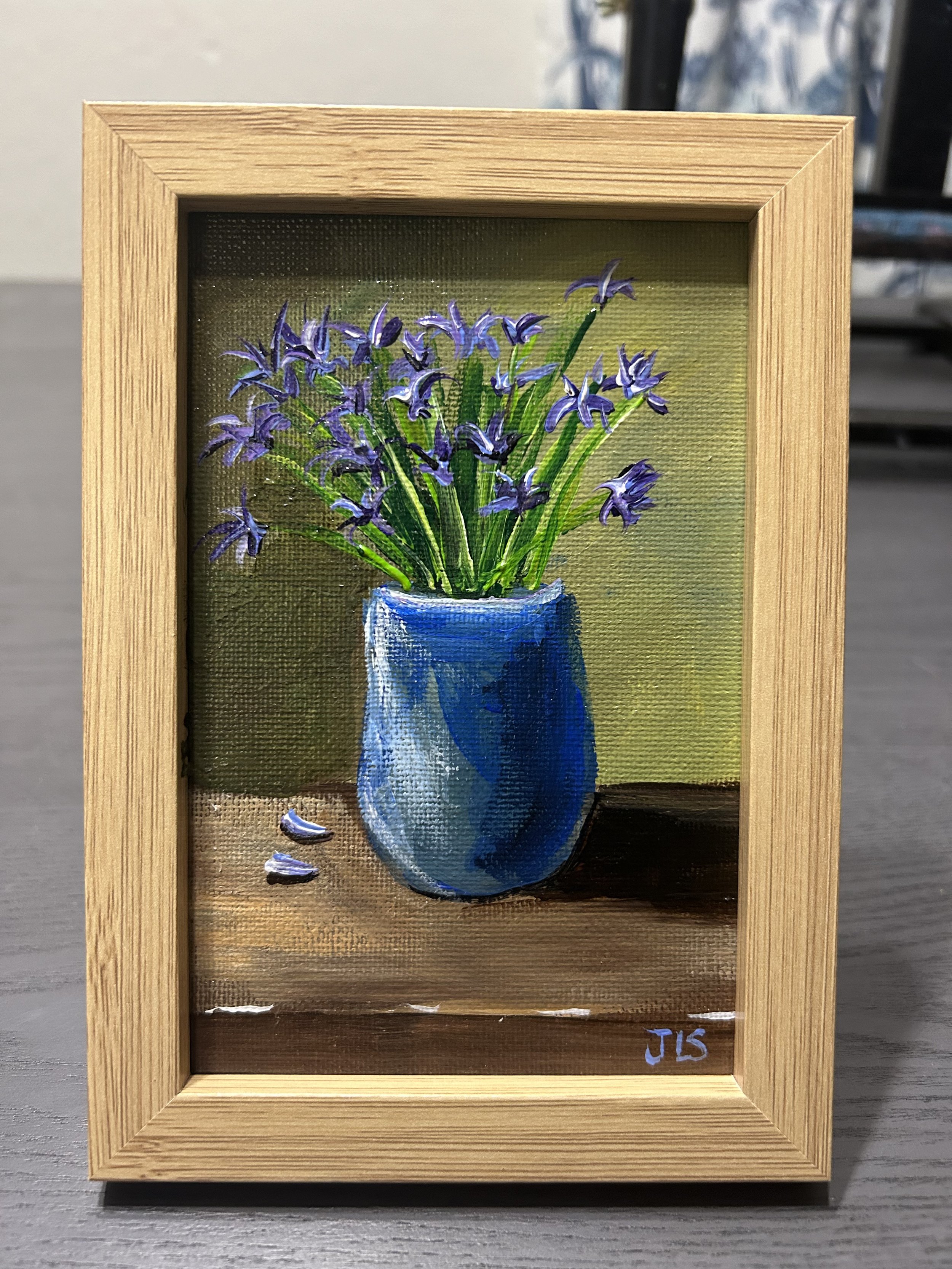 Floral classic still life artwork with purple flowers