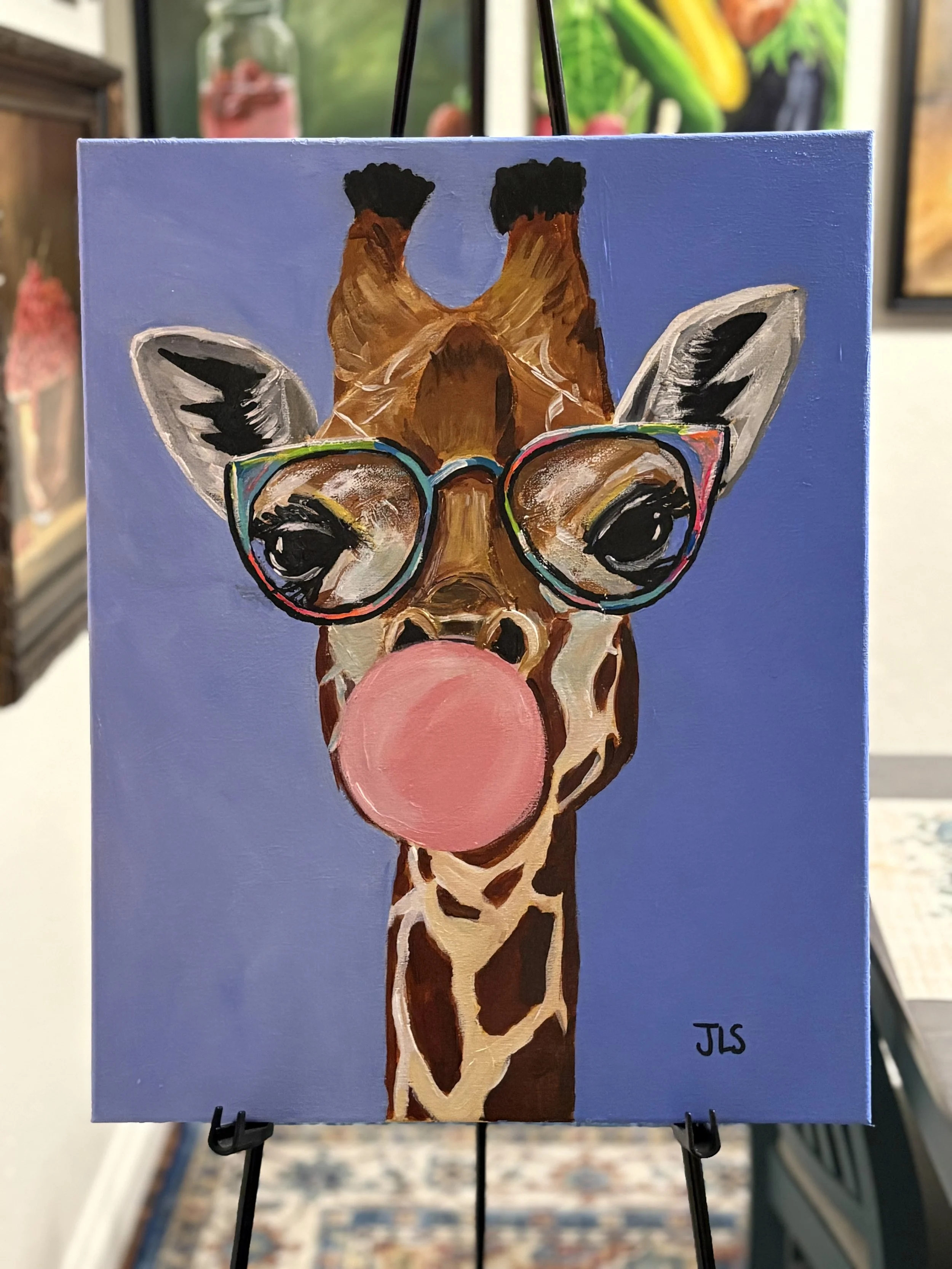 Giraffe with Bubblegum Painting  16” x 20” FREE SHIPPING