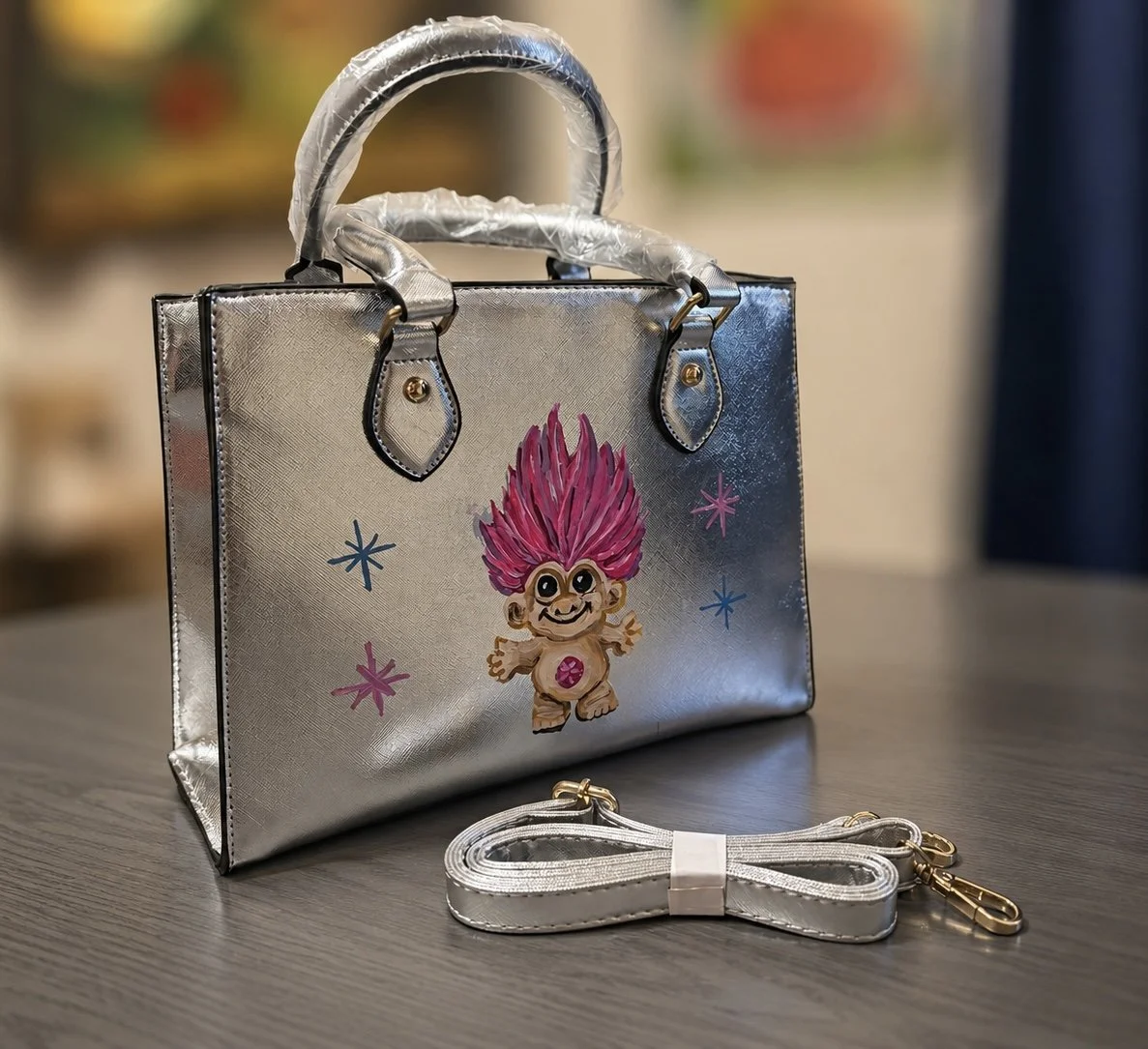 The Treasure Troll Original Hand-Painted Silver Crossbody Handbag