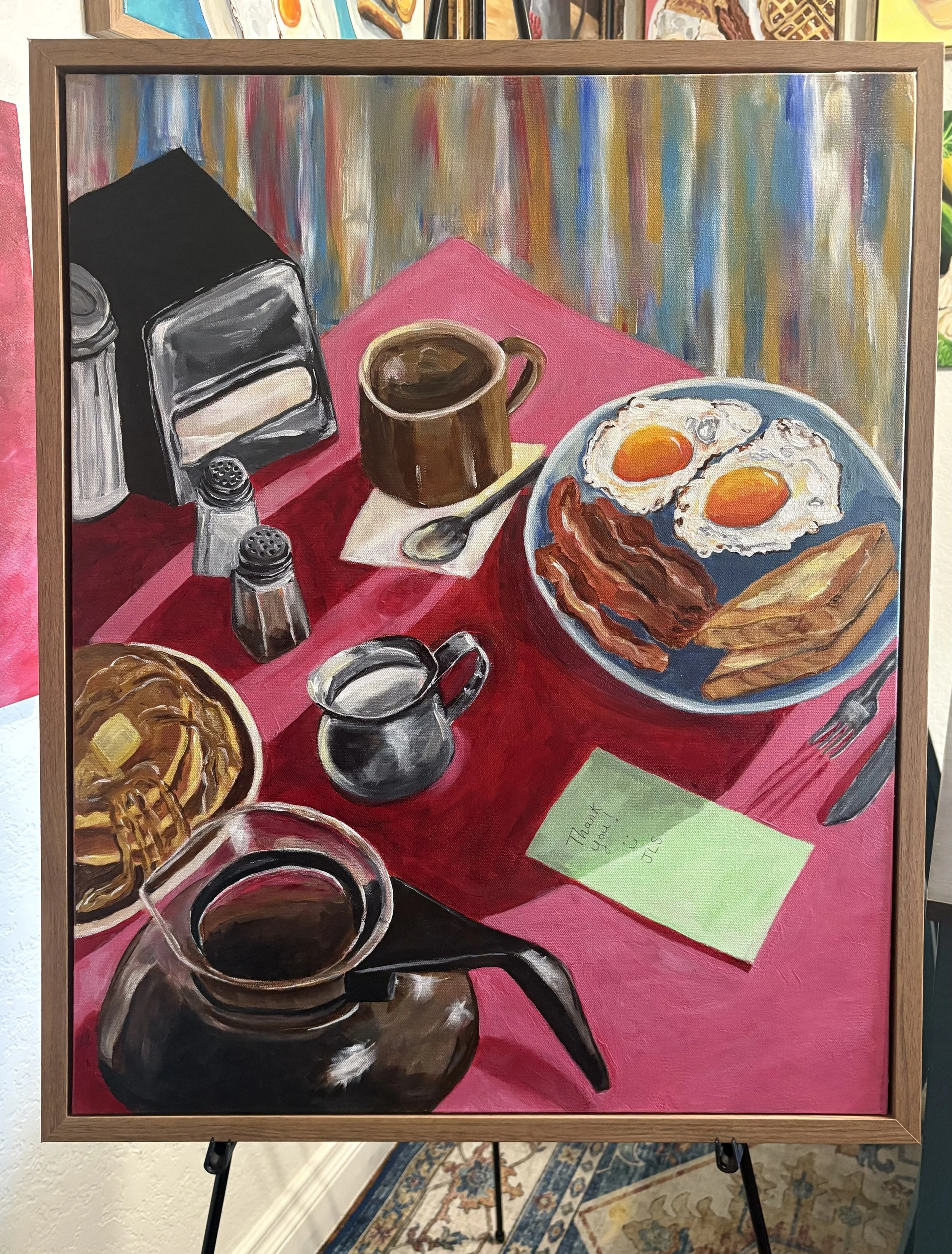 Diner Food Breakfast Painting, Framed 24” x 30” FREE SHIPPING