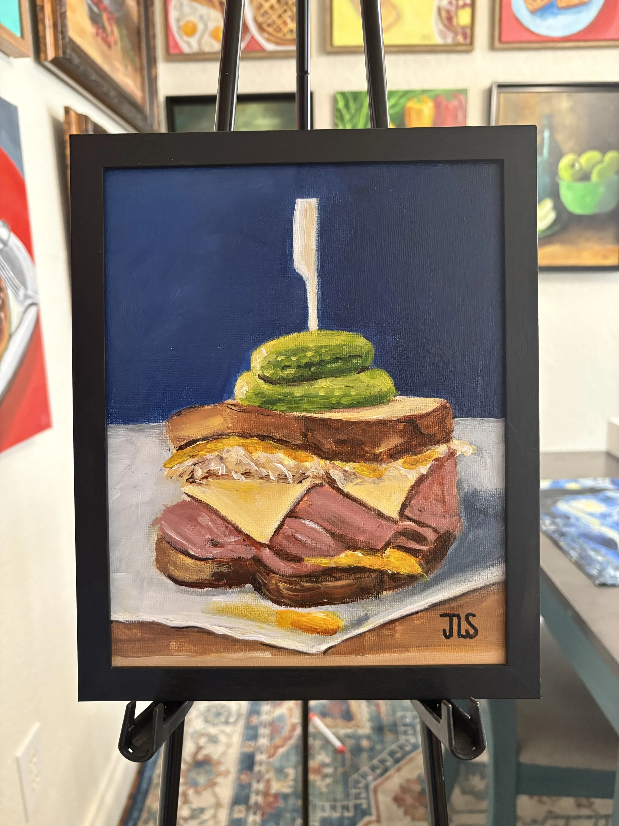 Reuben Sandwich Painting 8” x 10” Framed Free Shipping