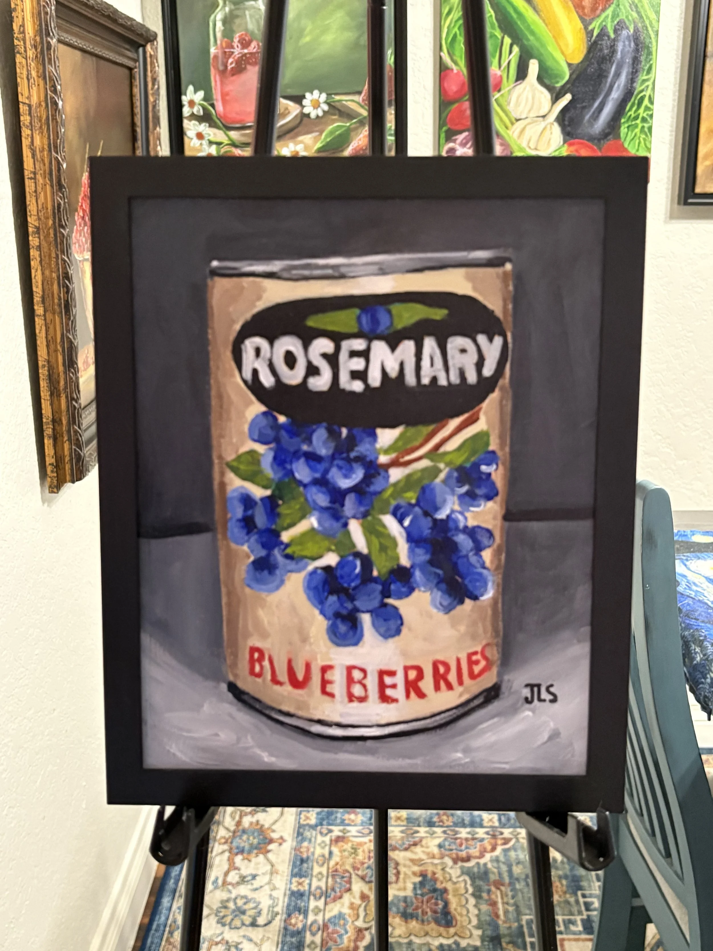Vintage Can Of Blueberries painting 8 x 10” Framed, FREE SHIPPING