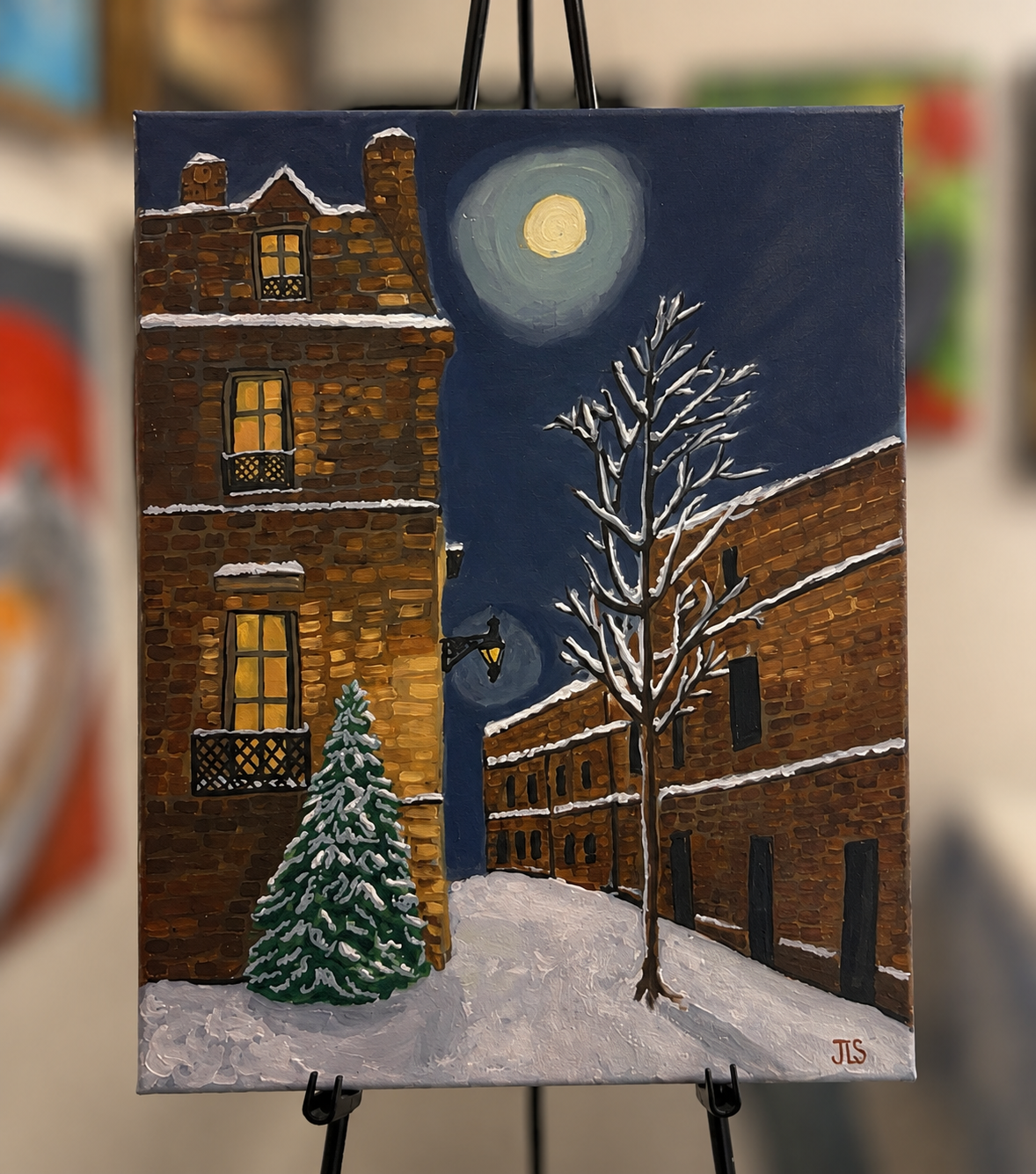 Quiet Street Under Winter Moonlight 16 x 20”