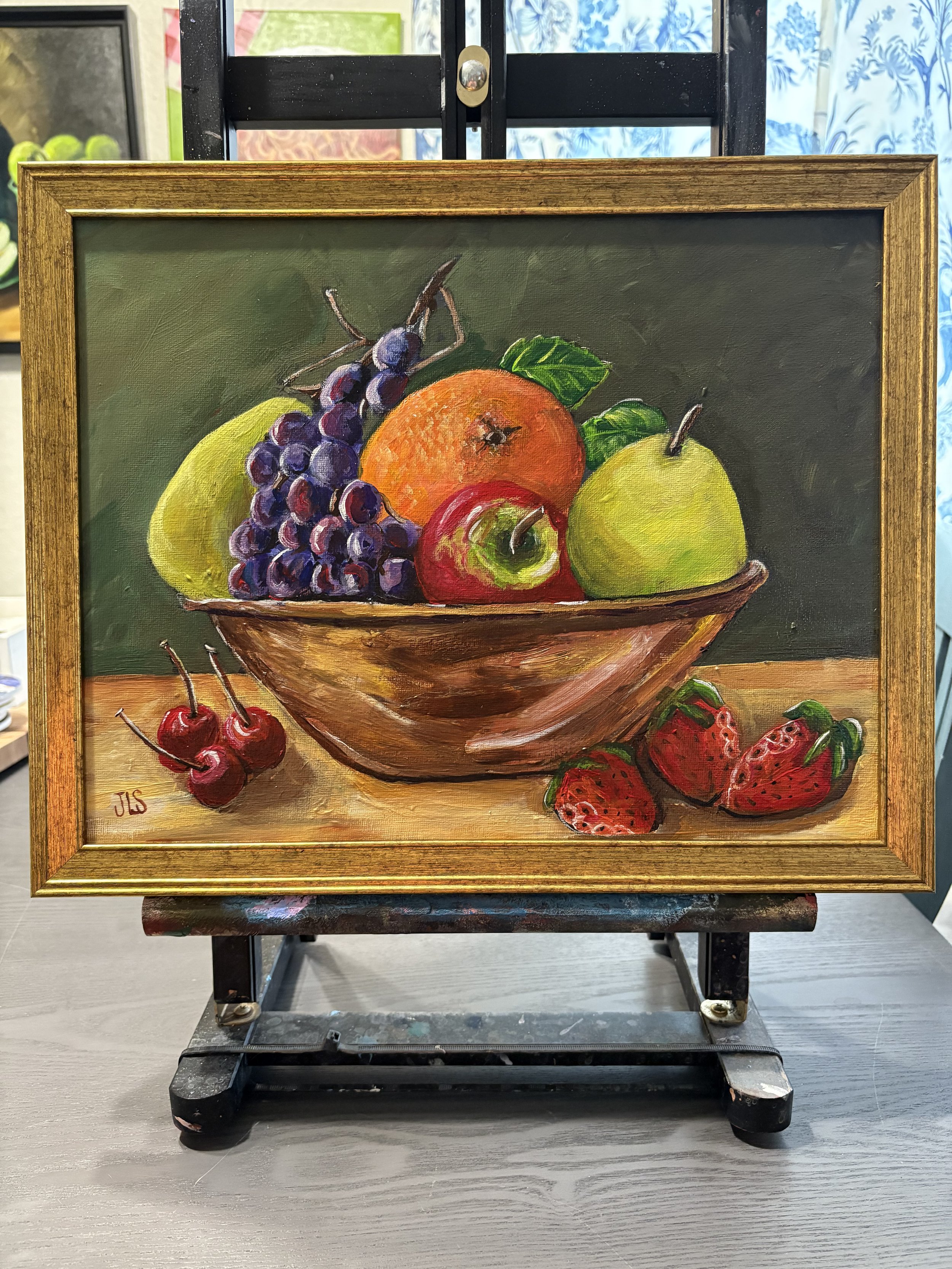 Bowl of Fruit Painting, framed 11 x 14”