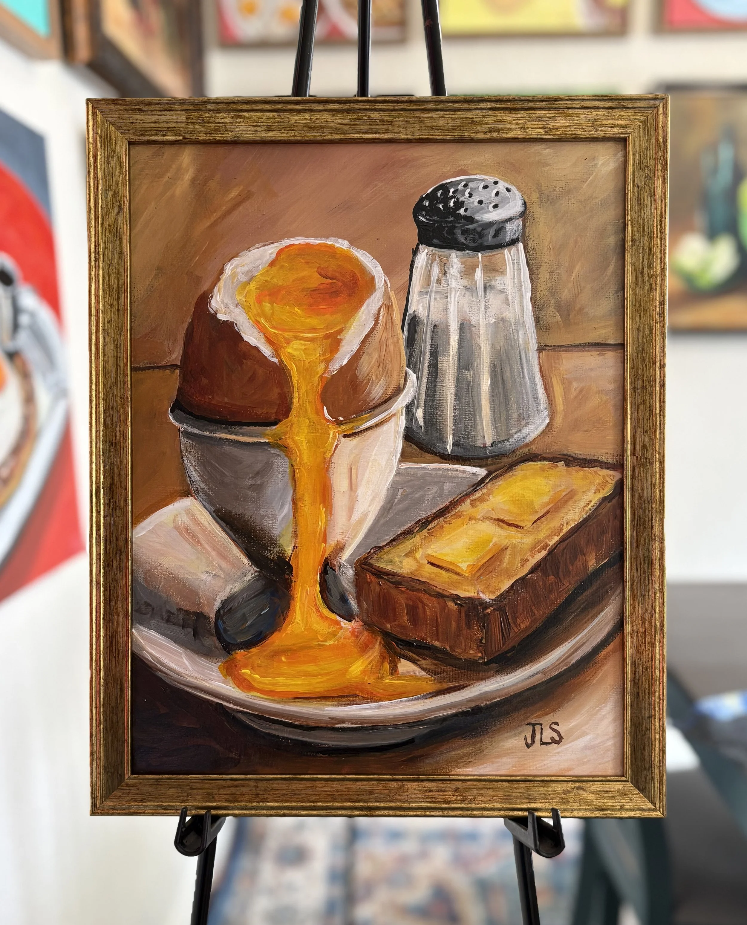 Soft Boiled Egg With Buttered Toast Painting, 11 x 14 framed, Free Shipping