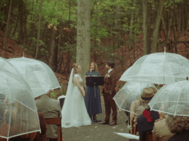 Upstate New York Wedding Portrait Bride and Groom under umbrella
