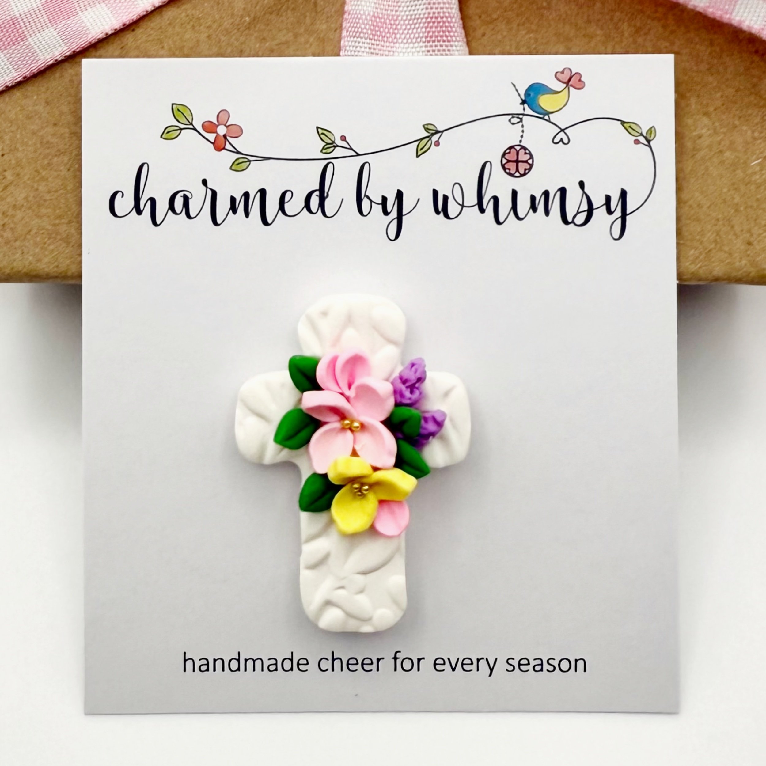 White Easter Cross Pin