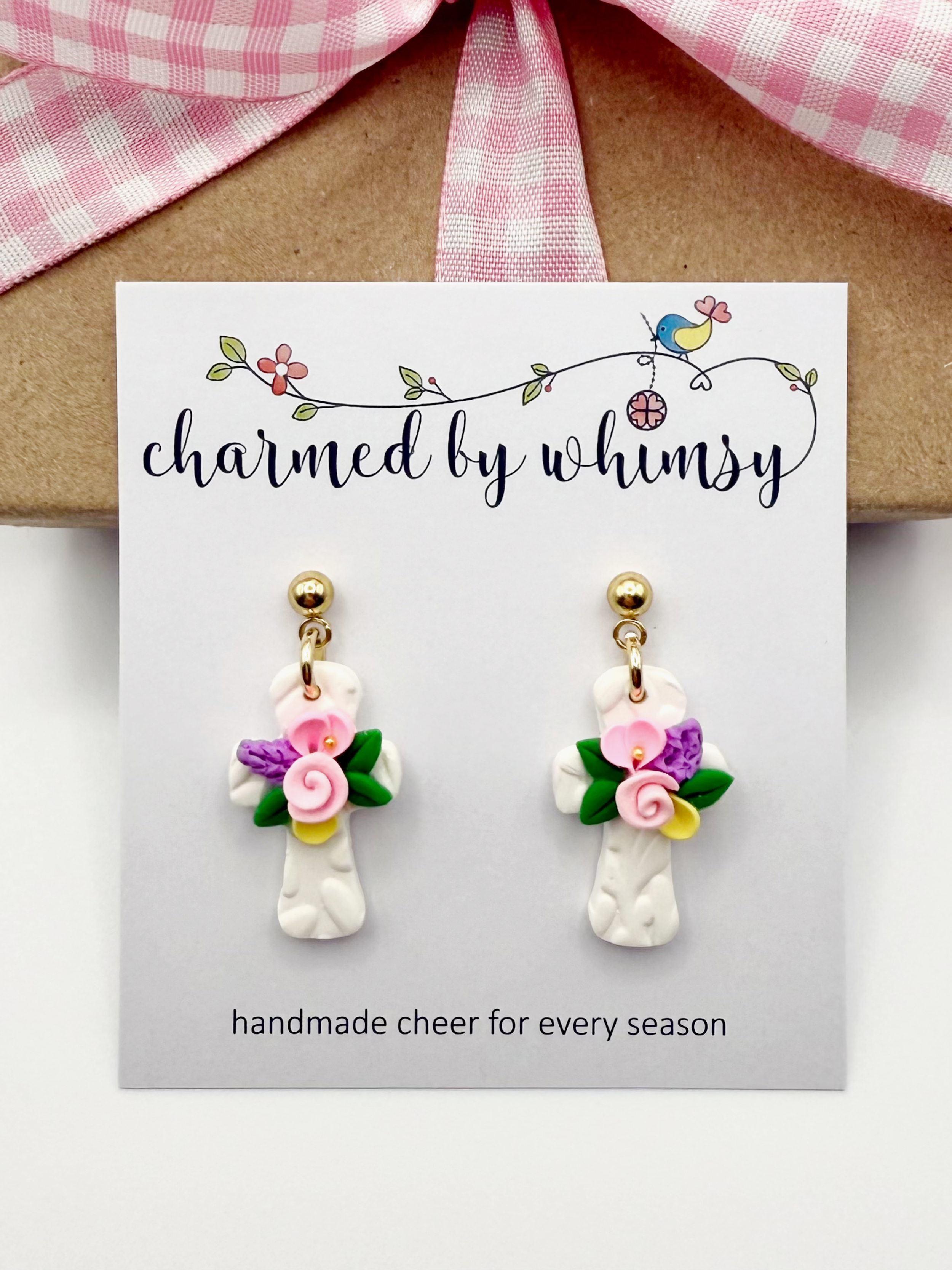 White Easter Cross Post Dangle Earrings