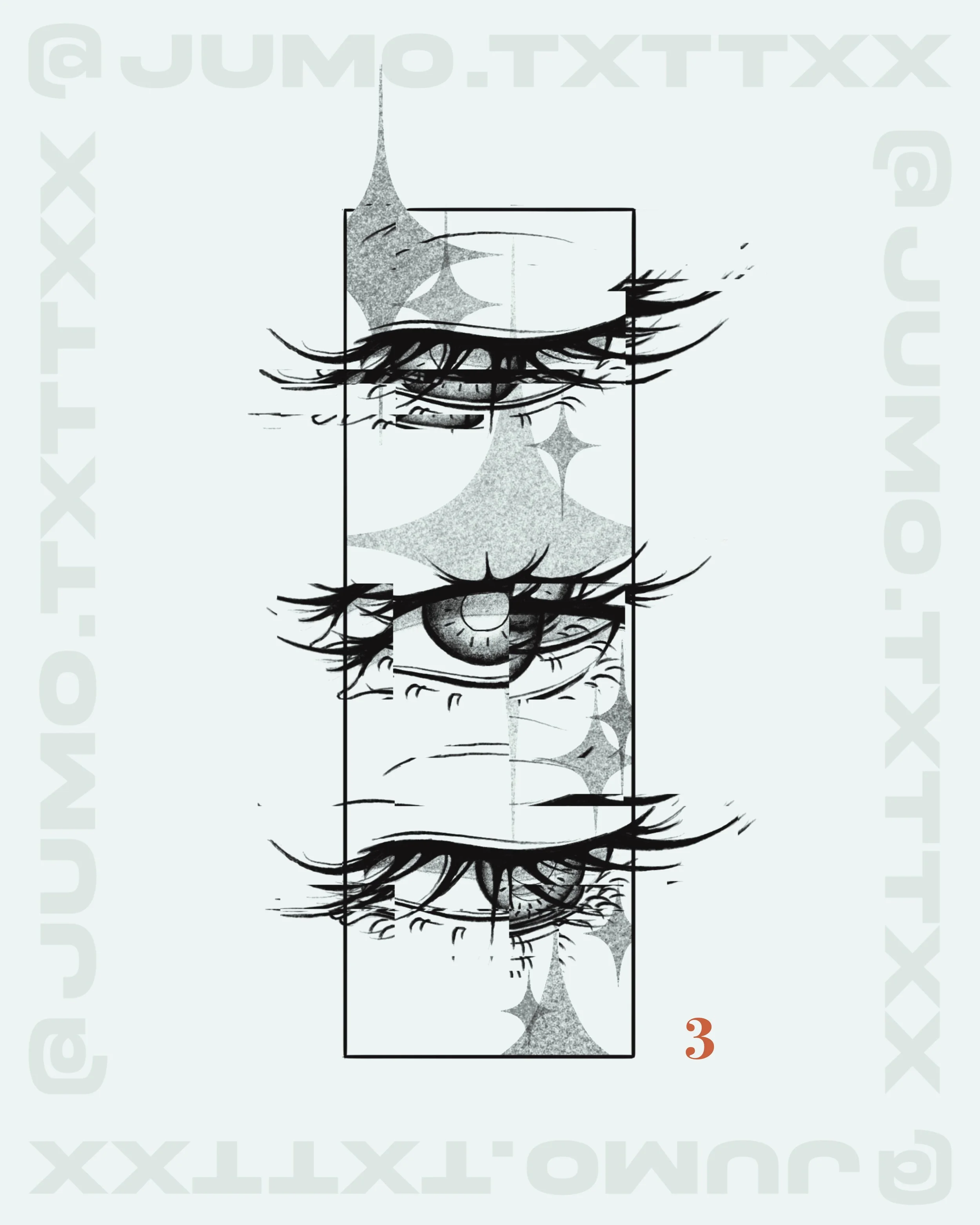 "STARS x glitch eyes" -- 4 inch frame min. -- $600