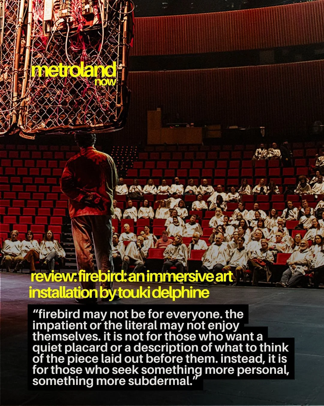 FIREBIRD is an immersive art experience by Dutch artist collective Touki Delphine. The piece, comprised of more than 600 recycled tail lights, brings forth a modern and avant-garde reimagining of Igor Stravinsky&rsquo;s 1917 composition Firebird Suit