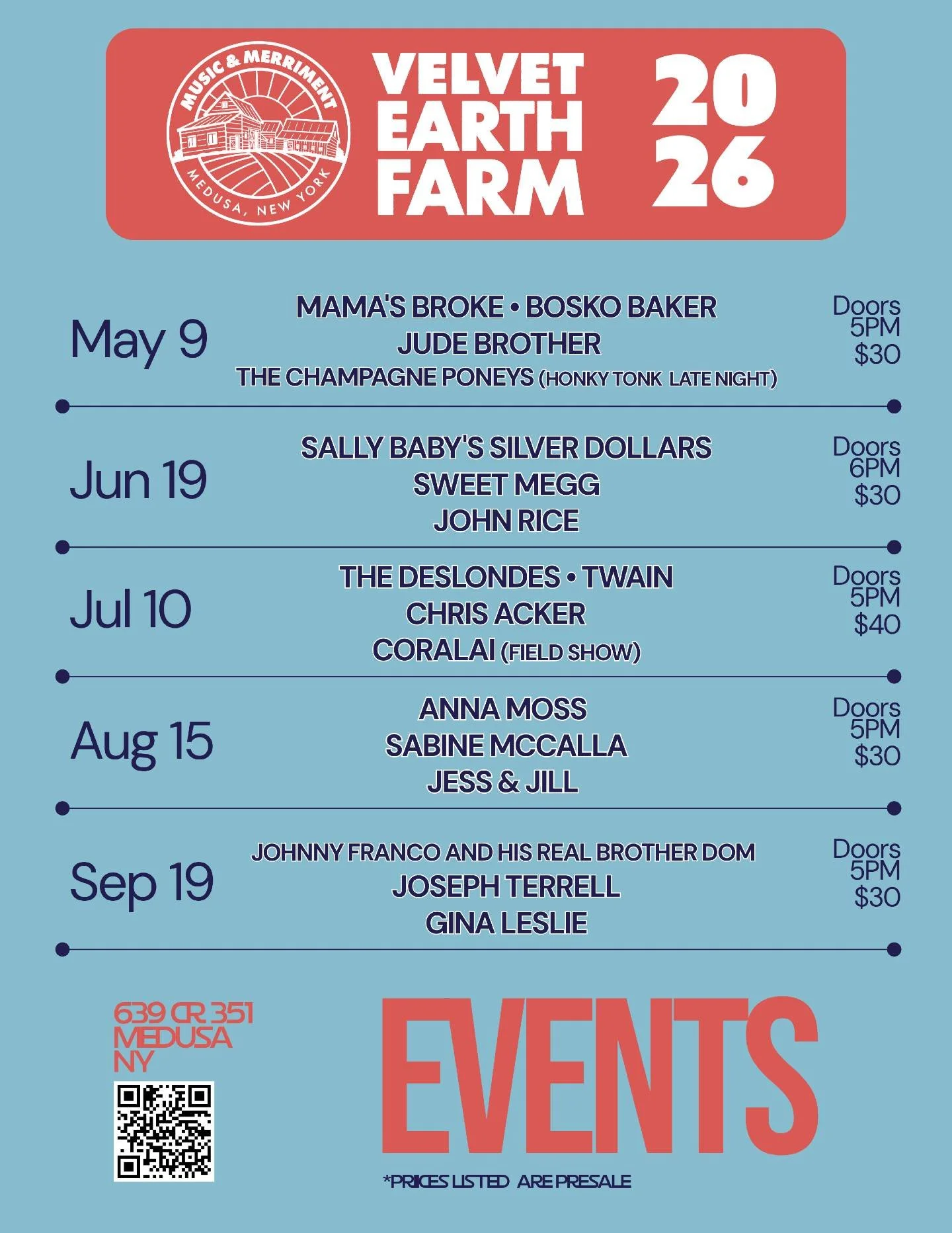 Nestled away between the Catskills and Helderberg Mountains sits the DIY-style listening room, Velvet Earth Farm in Medusa, NY. Hosting an annual series of concerts from May to September, the venue announced their 2026 lineup today. Jonathan Patrizio