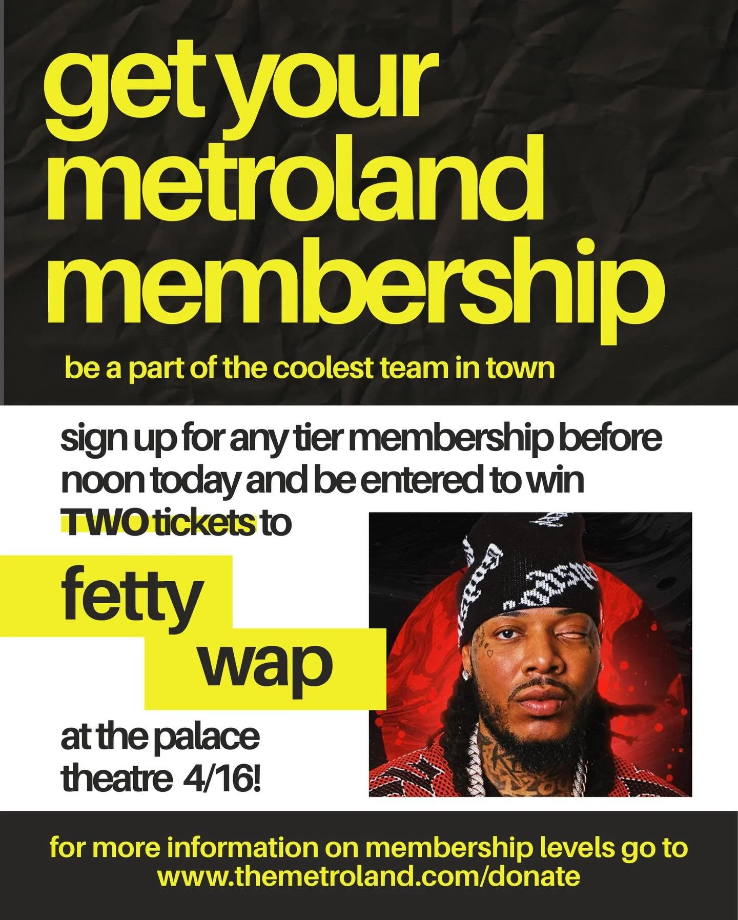 Another giveaway thanks to our friends at The Palace! Get two passes just for signing up for a Metroland Membership! Head on over to themetroland.com/donate for more info!