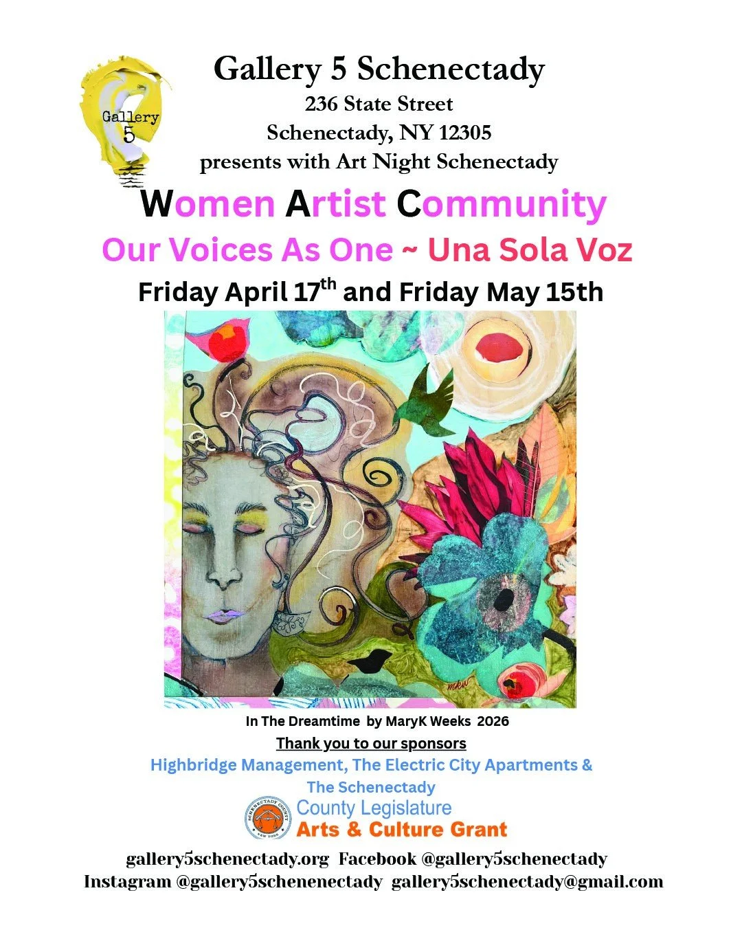The Women Artist Community (WAC) of the Capital Region are unveiling their new exhibit, Our Voices as One: Una Sola Voz, on Friday, as part of Schenectady Art Night. Katie Leach spoke with WAC cofounder MaryK Weeks about the upcoming event, which you