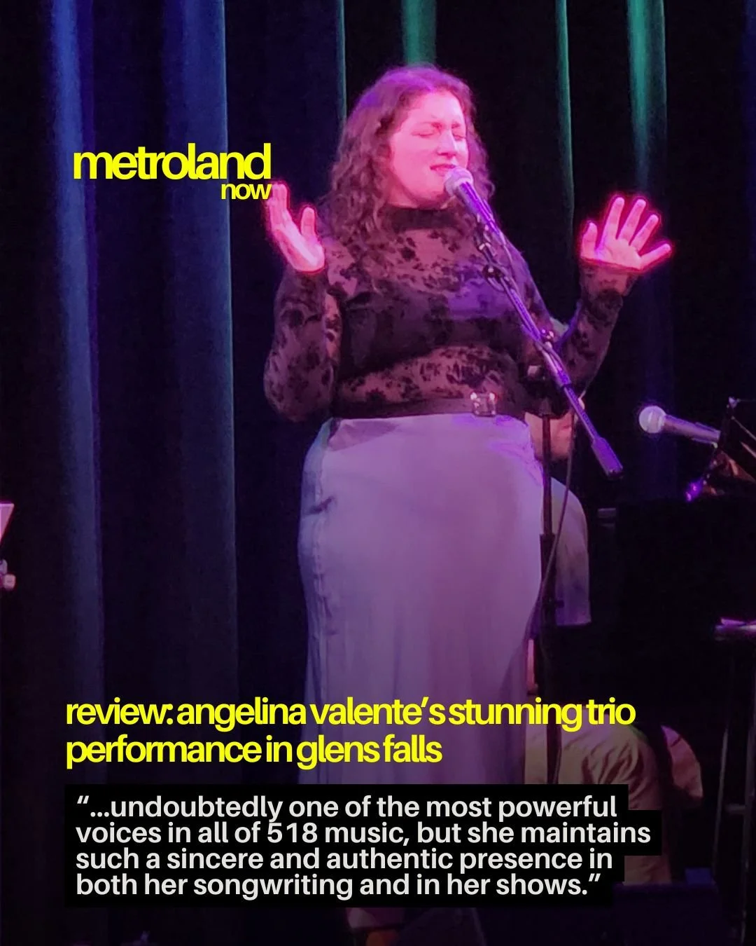 Angelina Valente returned to the stage on Friday night, after a brief performance hiatus, and James Mullen was on hand to take it all in. She and her duo of backing musicians performed a stunning set of new and previously released material for a capt