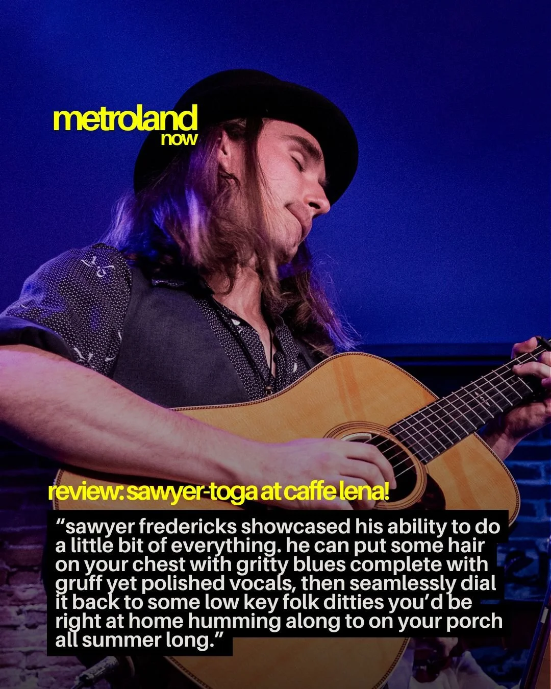 Though the Belmont Stakes hit Saratoga next weekend, we might argue that the biggest weekend already happened: Sawyer-Toga at Caffe Lena. Hometown hero and folk extraordinaire Sawyer Fredericks played two sold-out shows at the venue, with James Mulle
