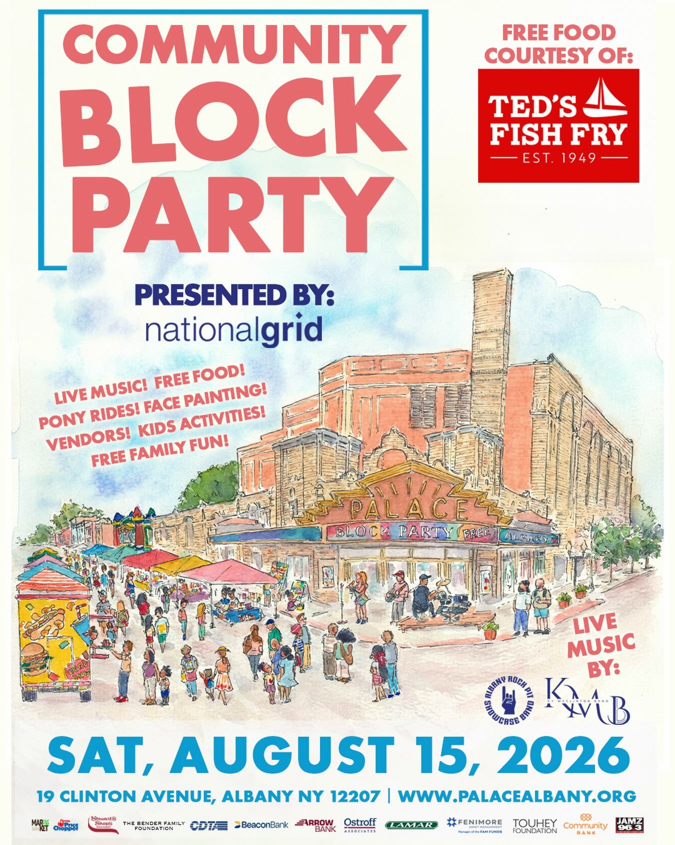 Celebrate the end of summer with live music, DJ&rsquo;s, vendors, family friendly activities, community organizations, free food and more! The Palace Theater is once again hosting their annual community block party, presented by National Grid, Saturd