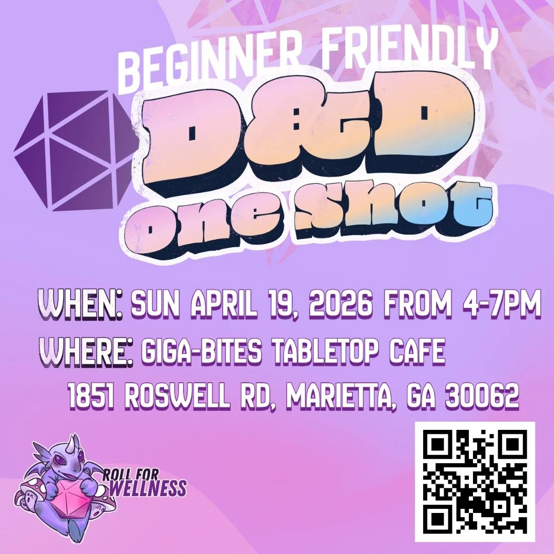 Register here: https://luma.com/00g8tgrc

Join us for a 3-hour beginner-friendly Dungeons &amp; Dragons one-shot at Giga-Bites Cafe in Marietta!

​Whether you&rsquo;re brand new to tabletop role-playing games or a seasoned adventurer, this session is