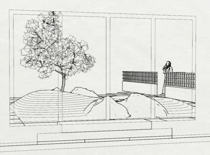 3D+sketch+of+Native+Knoll+from+inside+home+with+local+stone+and+tree_Design+Ecosystems.jpg