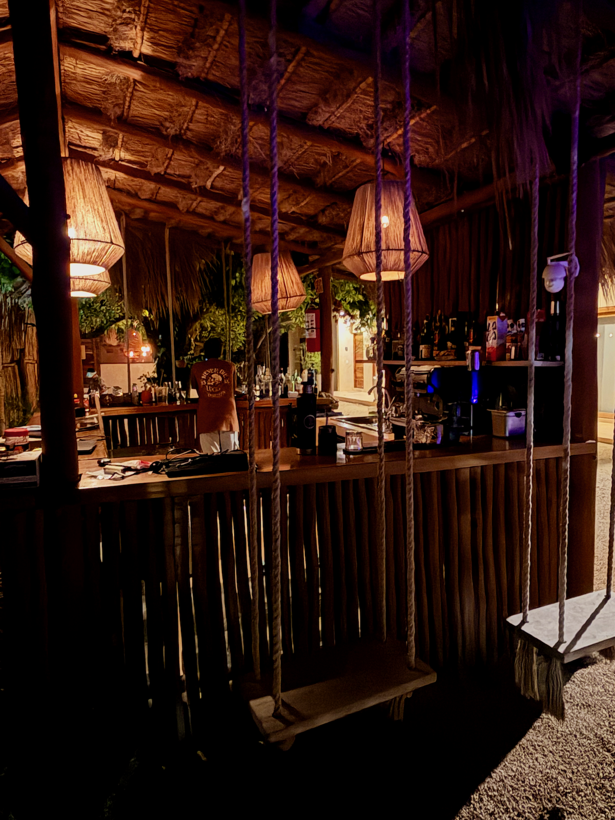 looking through the bar to the bedrooms at Xcalak Paradise Lodge with Isolation Outfitters