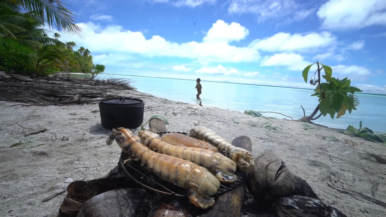 Fresh island seafood prepared during a hosted week on Fanning Island