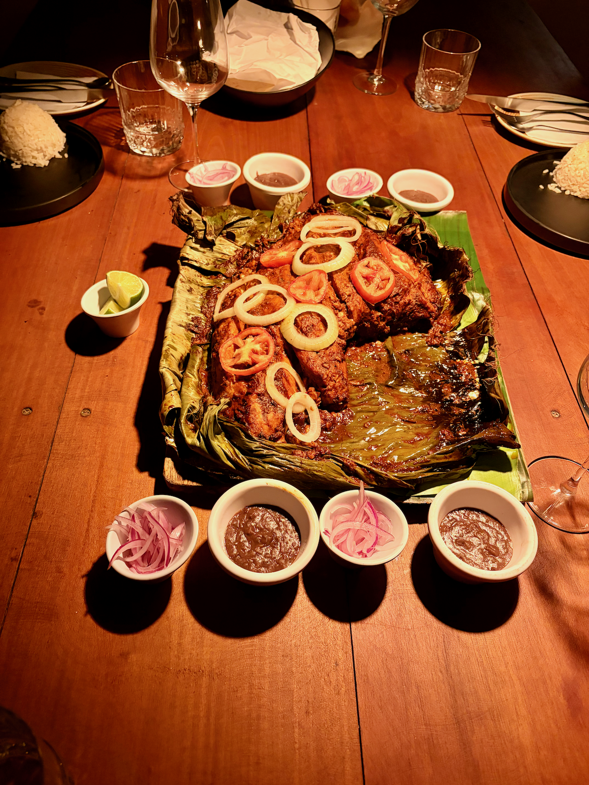 Yucatan-style fresh fish dinner on the table