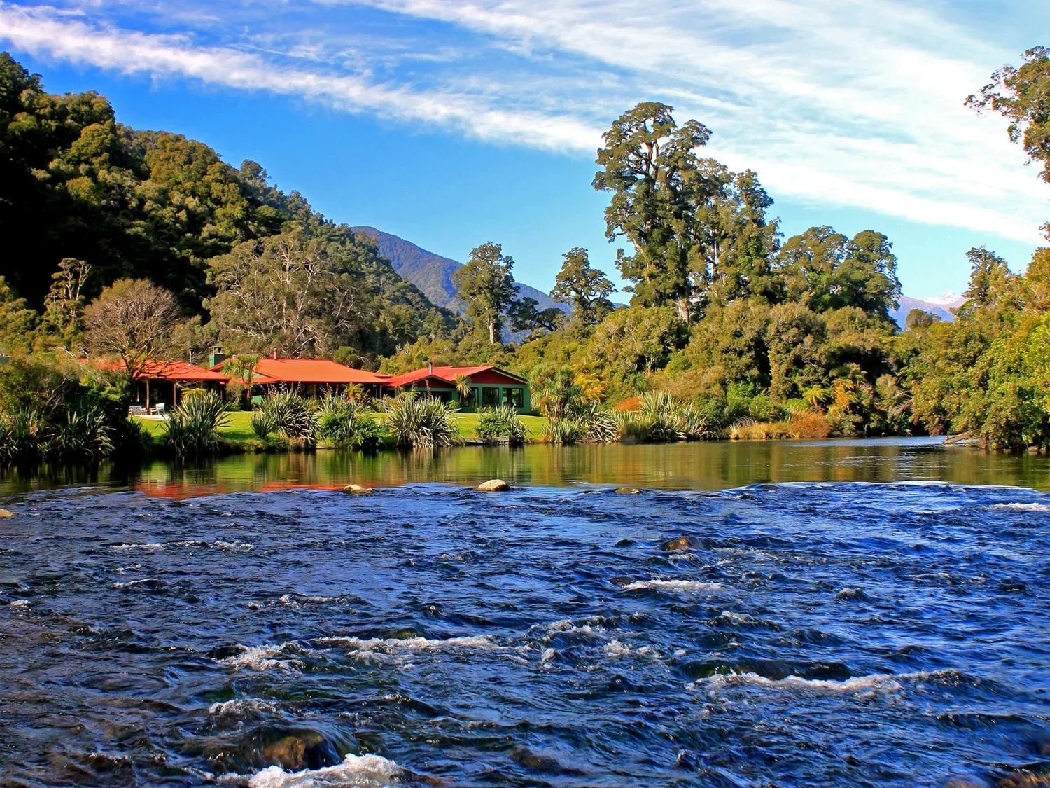 Wilderness lodge beside the water in South Westland