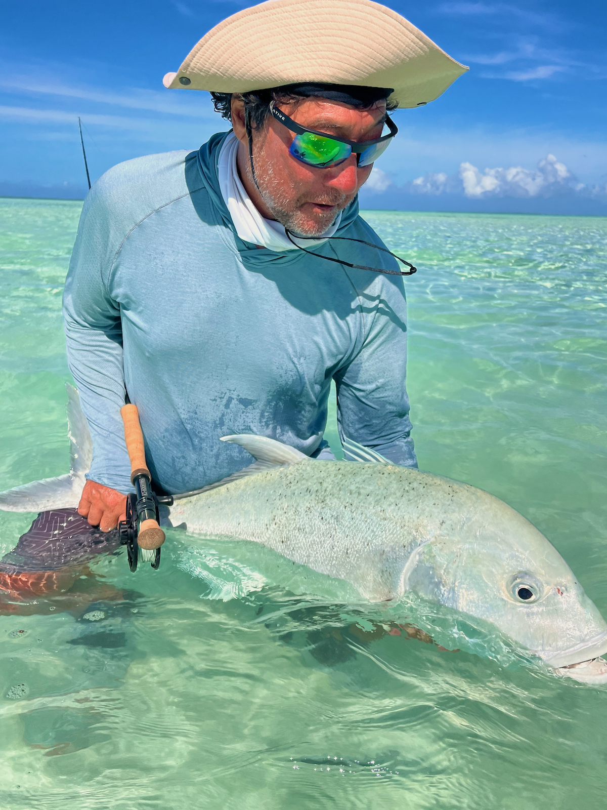 April Hosted Trip guest lands a solid giant trevally on Fanning Island