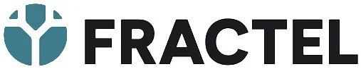 Fractel logo with blue and black text and symbol