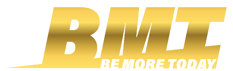 Gold gradient text logo "BMT" with "Be More Today" underneath