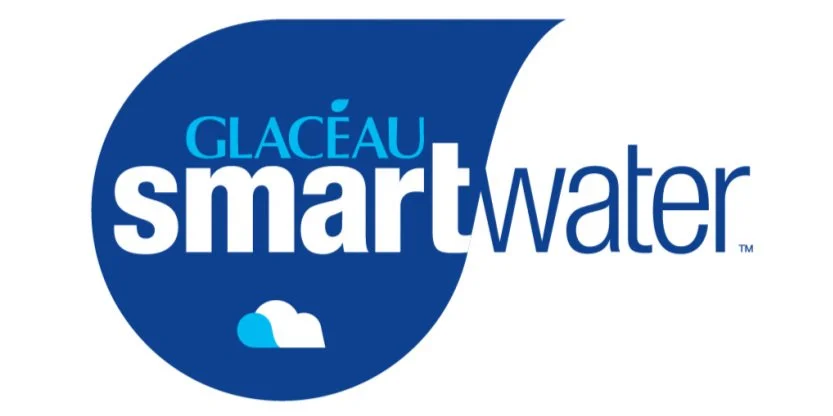 Glacéau Smartwater logo with a blue teardrop shape and a white cloud icon.