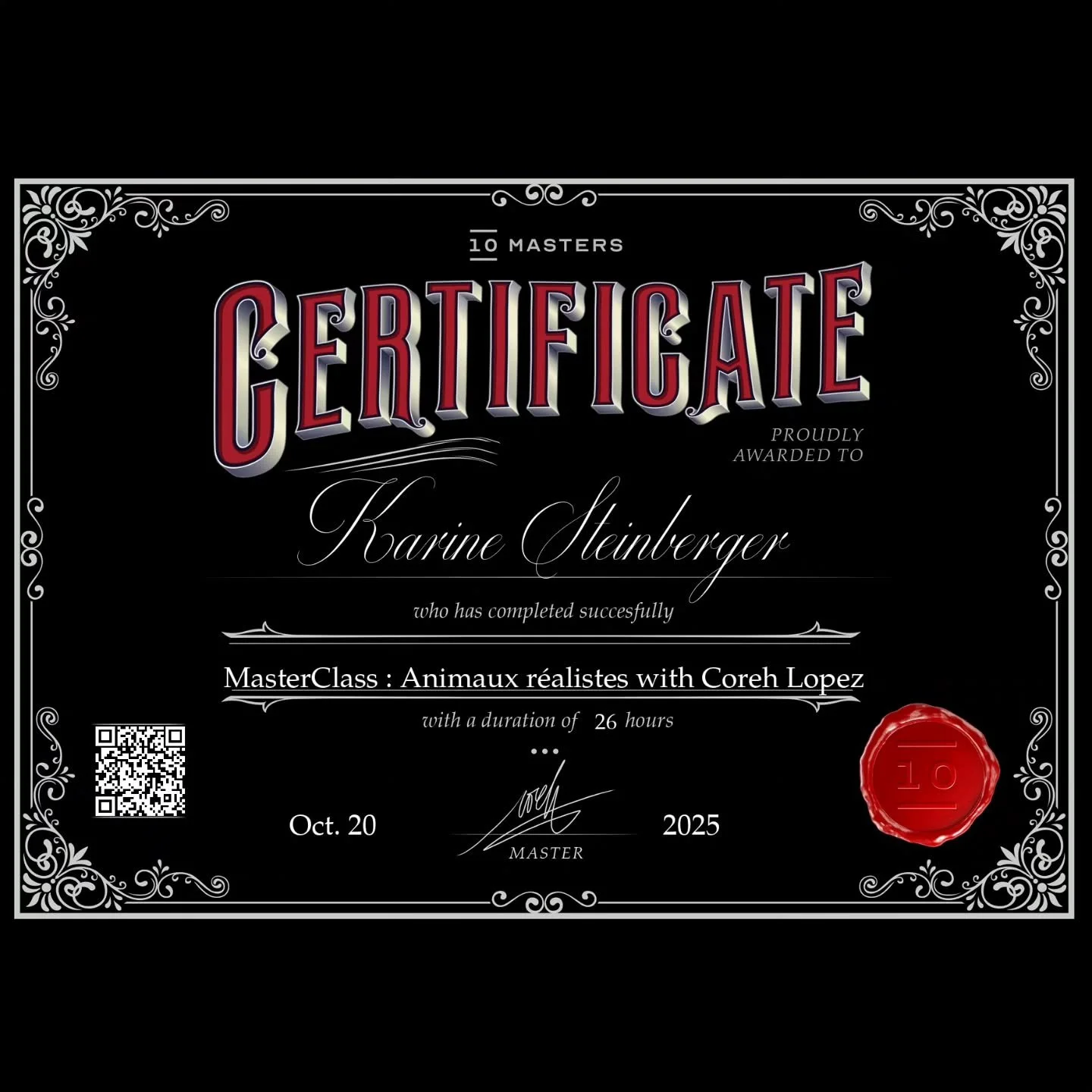 ✨️NOUVEAUTÉ – Réduction limitée jusqu’au 31 octobre ! ✨️
Je viens d’obtenir mon certificat de la MasterClass “Animaux réalistes” avec @corehlopez
Même si je faisais déjà du