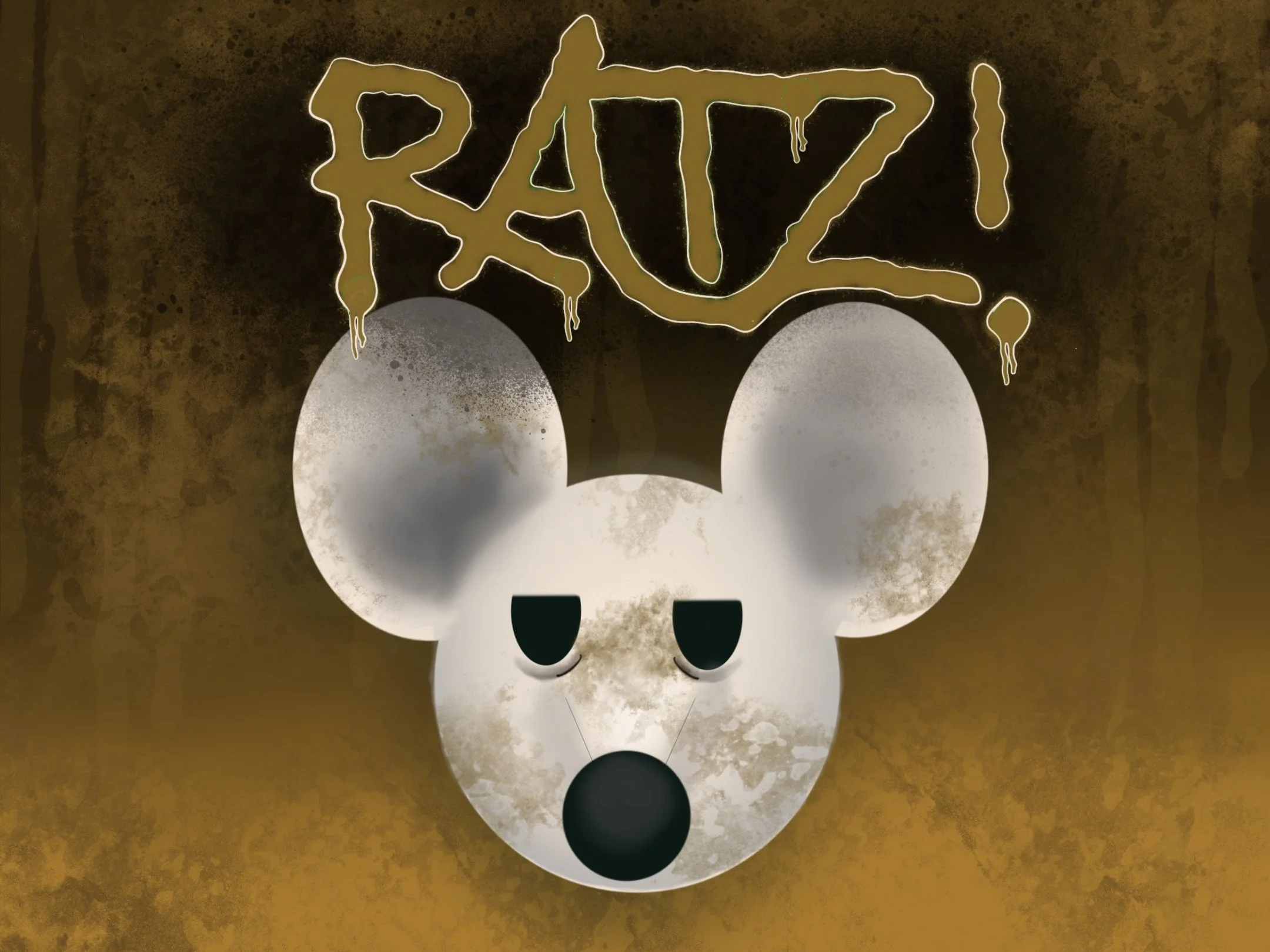 A stylized graphic of a mouse's head with a black nose and dark eyes, set against a dark, textured background. The word "RAIZ" appears above in a dripping, graffiti-style yellow font.