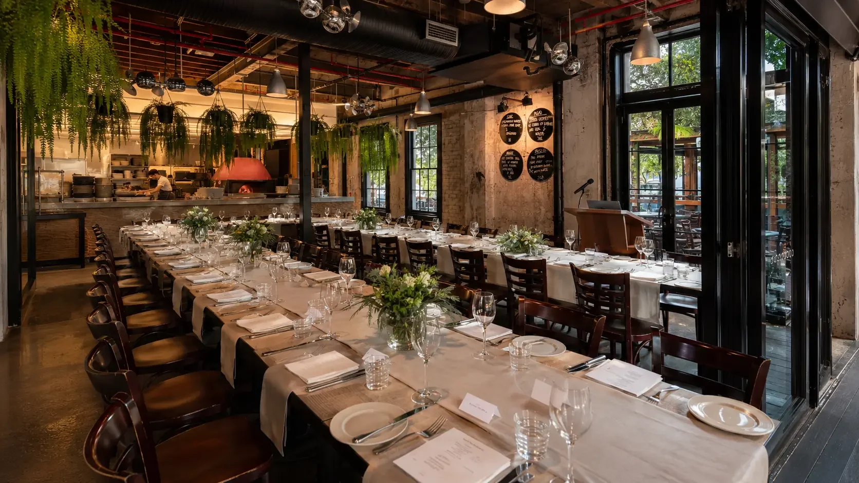 Seated corporate Christmas dinner setup at Da Mario Inside Dining Room Rosebery