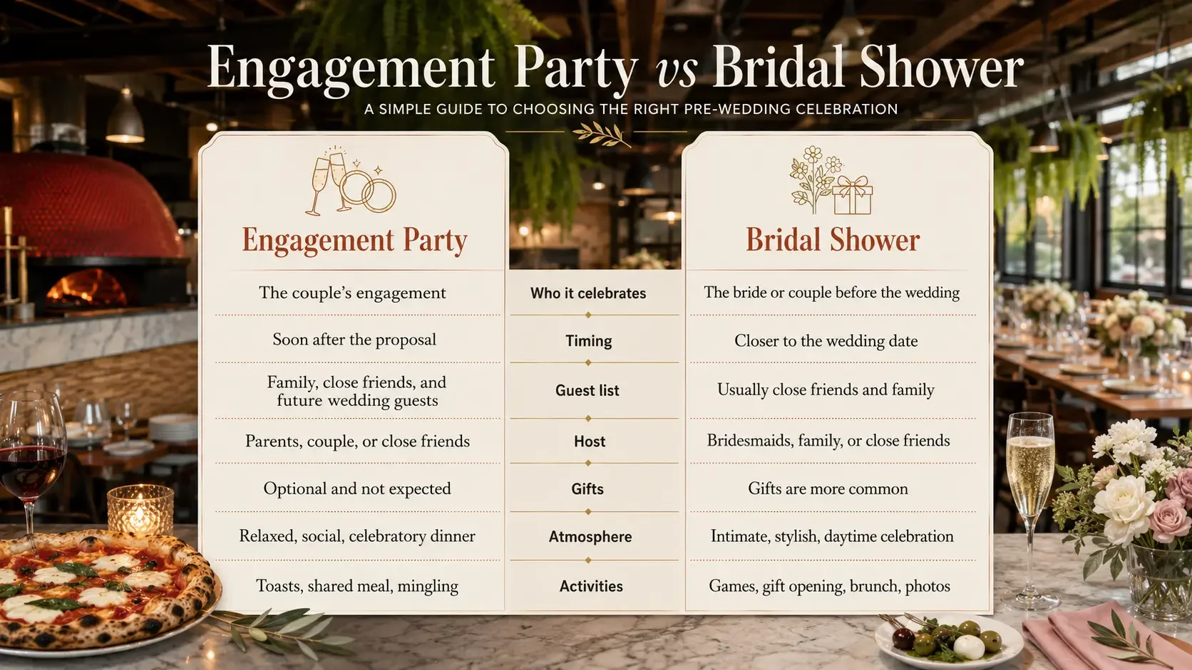 Engagement party vs bridal shower comparison infographic Sydney etiquette guide