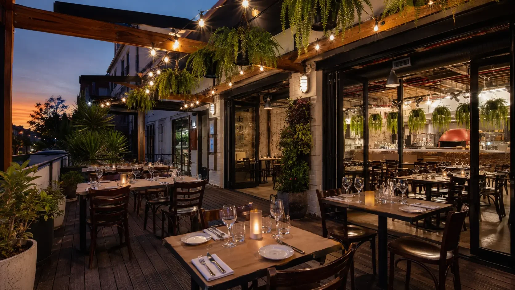 Spring evening outdoor engagement party on Da Mario's terrace with festoon lighting in Rosebery Sydney