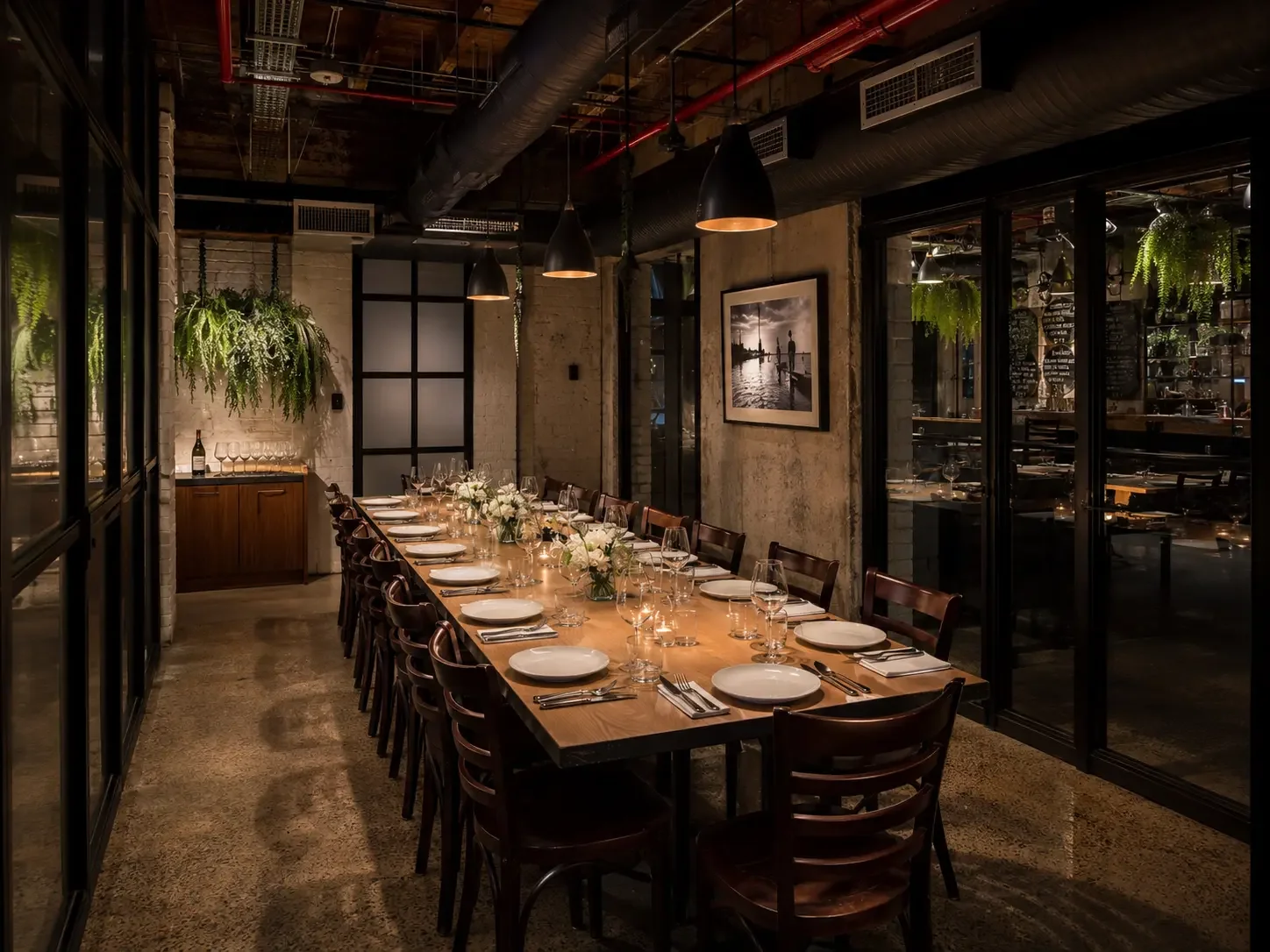 Fully private dining room set for a corporate dinner in Sydney