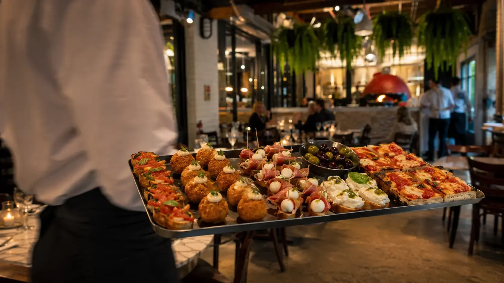 Italian canape grazing platter with antipasti burrata and wood-fired pizza for Sydney cocktail function