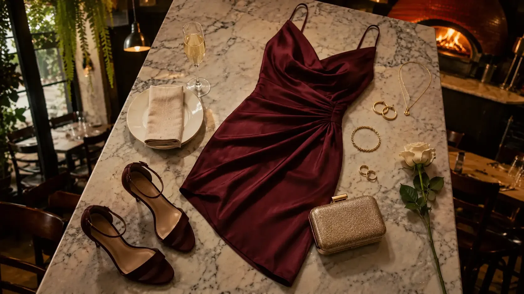 Cocktail attire flat lay for engagement party dress code guide Sydney