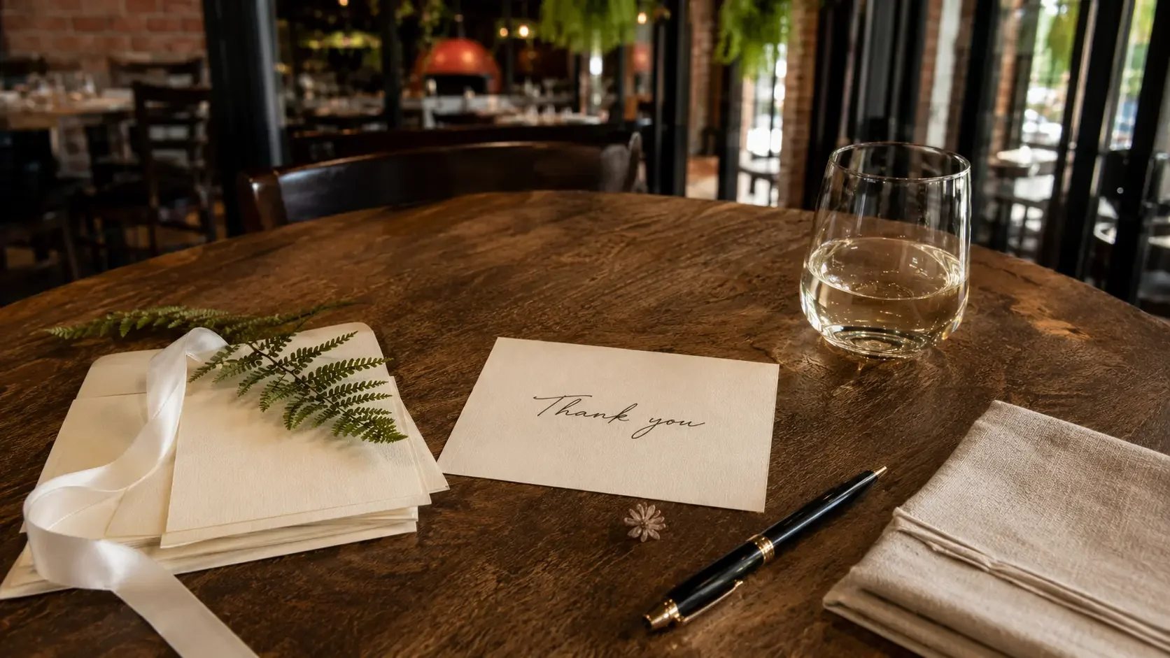 Handwritten bridal shower thank-you note with pen and cards, illustrating thank-you note etiquette