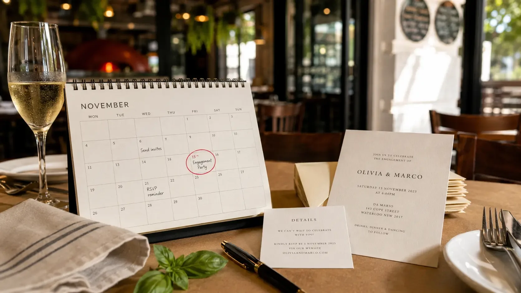 Planning engagement party invitation timing on a calendar before sending