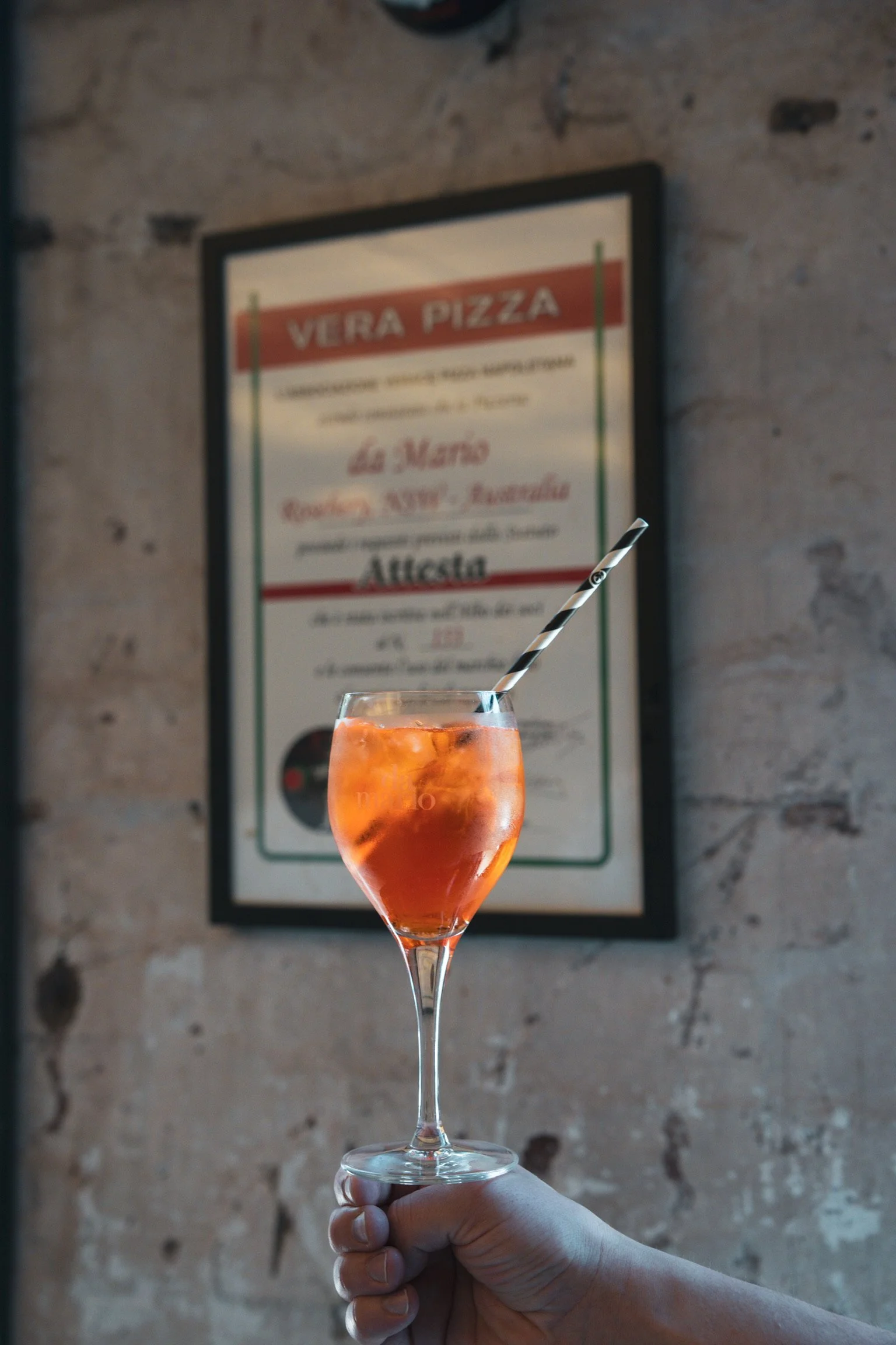 Aperol Spritz cocktail at Da Mario Italian Restaurant in Rosebery Sydney