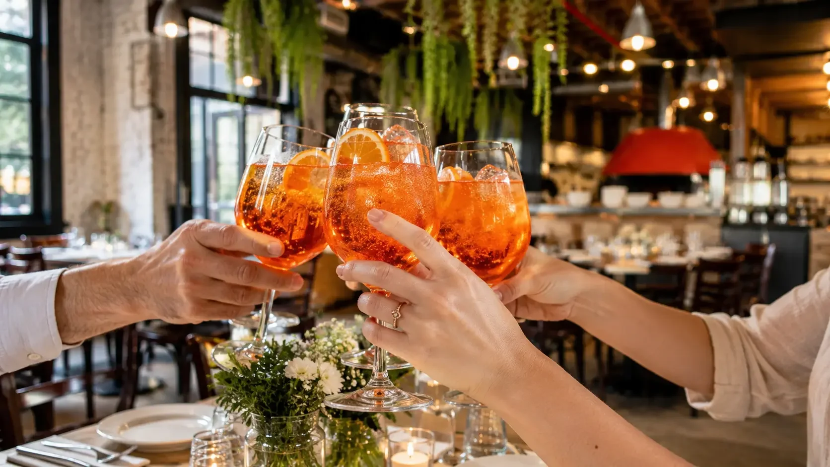 Aperol spritz engagement toast at a Sydney Italian restaurant