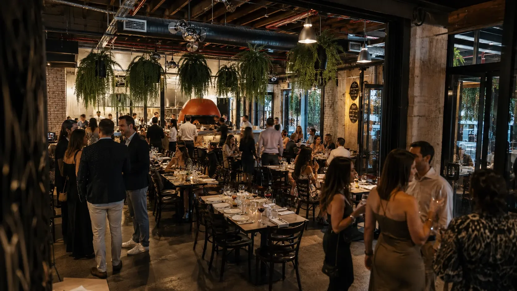 Guests mingling at cocktail function Da Mario Rosebery during a full-venue evening event in Sydney