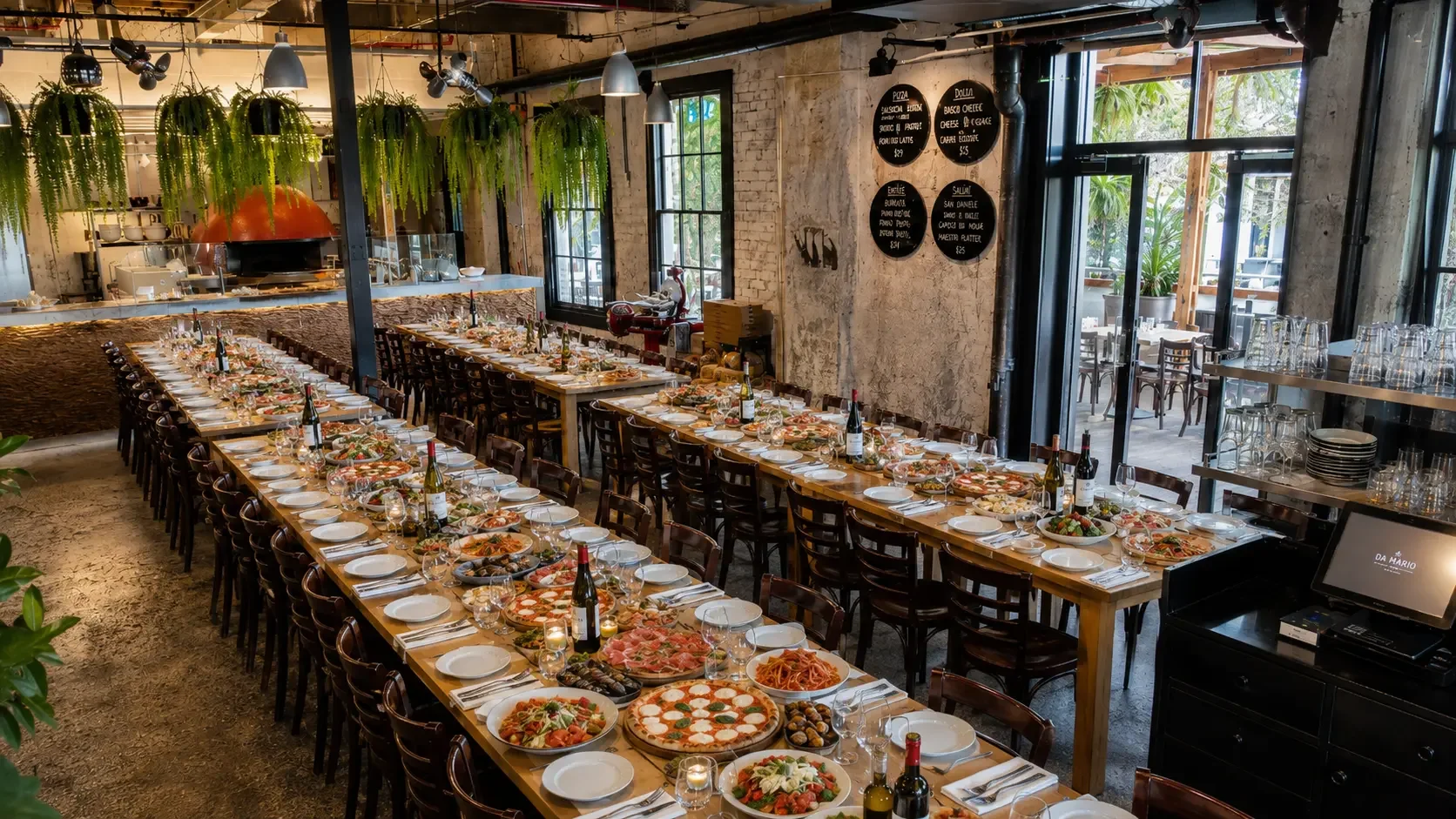 Large group dining Sydney — Italian banquet table for 80 guests at Da Mario Rosebery