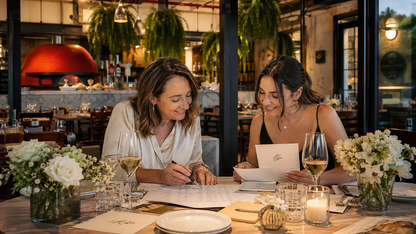 Bridal shower and engagement party hosts planning at Da Mario Italian restaurant