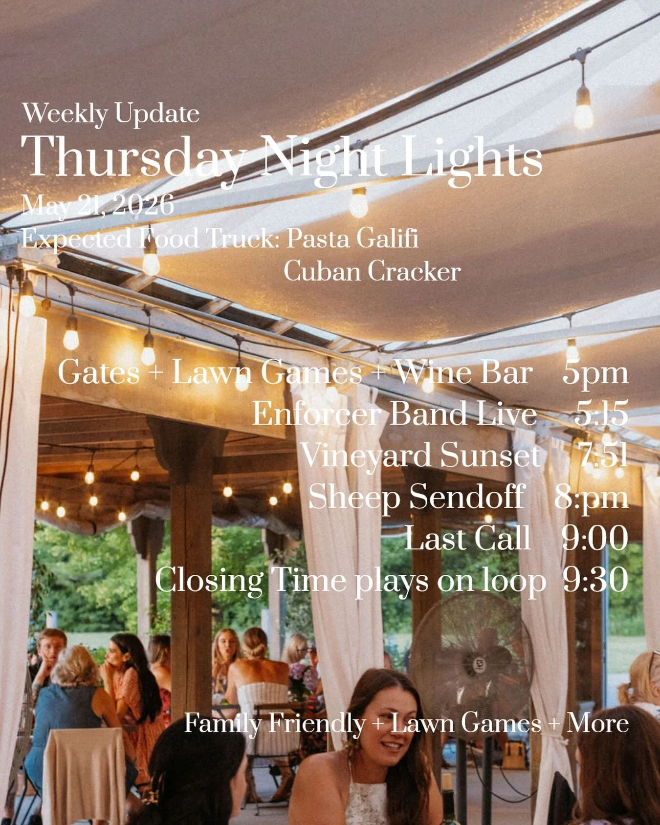 Another Thursday Night Lights on the horizon! Join us for all the fun~ Space is more limited tonight due to weather so don&rsquo;t delay grabbing a spot online!  See you under the lights 💫